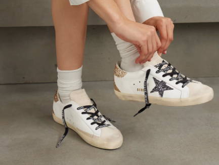 Baskets en cuir effet vieilli à paillettes et à finitions en daim Super-Star