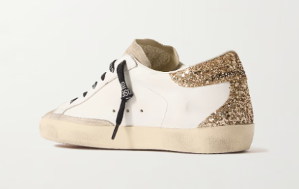 Baskets en cuir effet vieilli à paillettes et à finitions en daim Super-Star