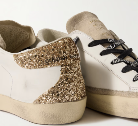 Baskets en cuir effet vieilli à paillettes et à finitions en daim Super-Star