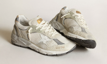 Dad-Star en daim blanc et gris avec étoile en cuir blanc