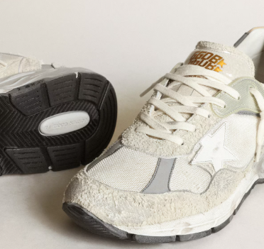 Dad-Star en daim blanc et gris avec étoile en cuir blanc