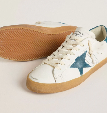 Super-Star en cuir avec étoile et contrefort en daim bleu pétrole