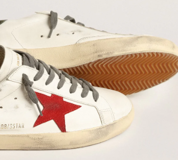 Super-Star avec étoile en daim rouge et contrefort en cuir vert
