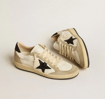 Ball Star en cuir nappa et daim avec étoile et contrefort à paillettes noires