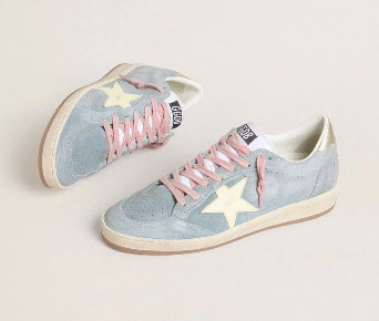 Ball Star pour femme en daim bleu layette avec étoile en cuir couleur crème
