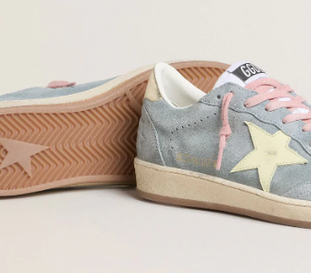 Ball Star pour femme en daim bleu layette avec étoile en cuir couleur crème
