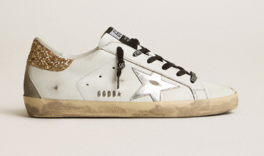 Super-Star en cuir blanc avec contrefort pailleté