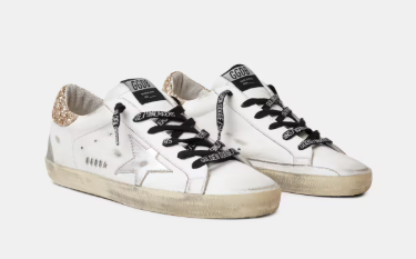 Super-Star en cuir blanc avec contrefort pailleté