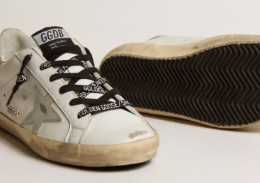 Super-Star en cuir blanc avec contrefort pailleté