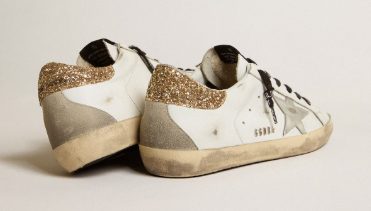 Super-Star en cuir blanc avec contrefort pailleté