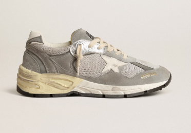 Dad-Star pour femme en daim et résille argentée avec étoile et contrefort en cuir blanc