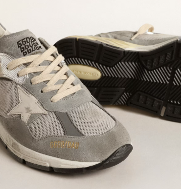 Dad-Star pour femme en daim et résille argentée avec étoile et contrefort en cuir blanc