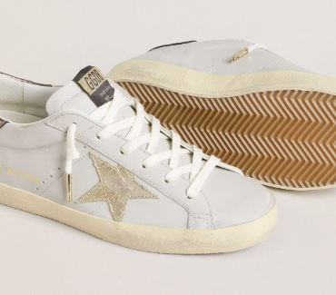 Super-Star avec étoile en cuir craquelé et contrefort en cuir lamé métallique