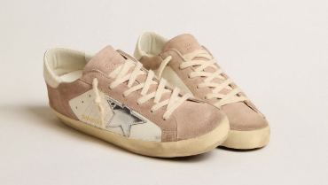 Super-Star pour femme en cuir velours rose avec étoile en cuir lamé argenté