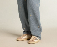 Super-Star pour femme en cuir velours rose avec étoile en cuir lamé argenté