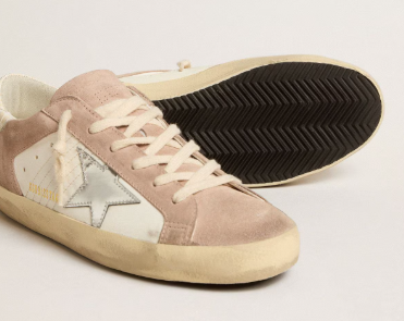 Super-Star pour femme en cuir velours rose avec étoile en cuir lamé argenté