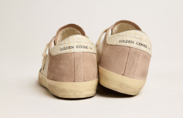 Super-Star pour femme en cuir velours rose avec étoile en cuir lamé argenté