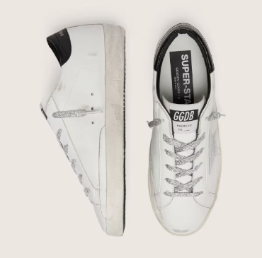 Super-Star pour femme avec étoile en daim blanc et contrefort en cuir croco noir