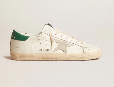 Super-Star en cuir blanc avec étoile en daim gris froid et contrefort en cuir vert