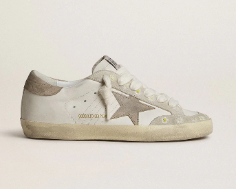 Super-Star LTD pour femme avec étoile et contrefort en cuir velours beige et broderies florales