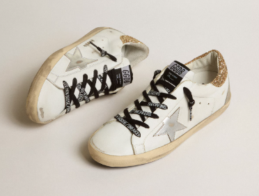 Super-Star en cuir blanc avec contrefort pailleté