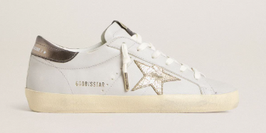 Super-Star avec étoile en cuir craquelé et contrefort en cuir lamé métallique