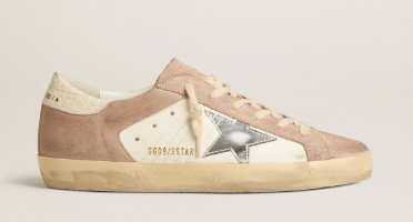 Super-Star pour femme en cuir velours rose avec étoile en cuir lamé argenté